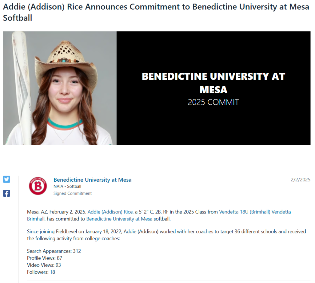 Addison Saley Rice Addie (Addison) Rice Announces Commitment to Benedictine University at ...
